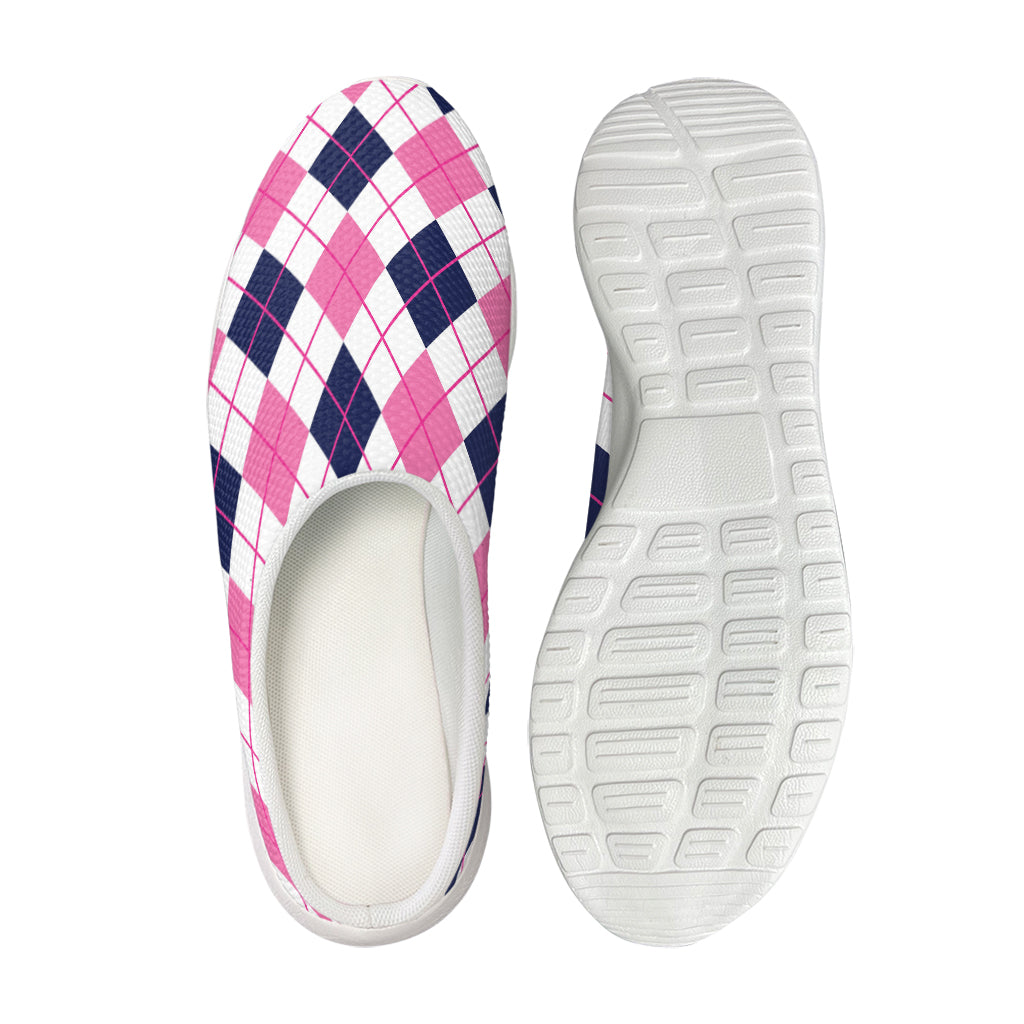 White Pink And Blue Argyle Pattern Print Mesh Casual Shoes