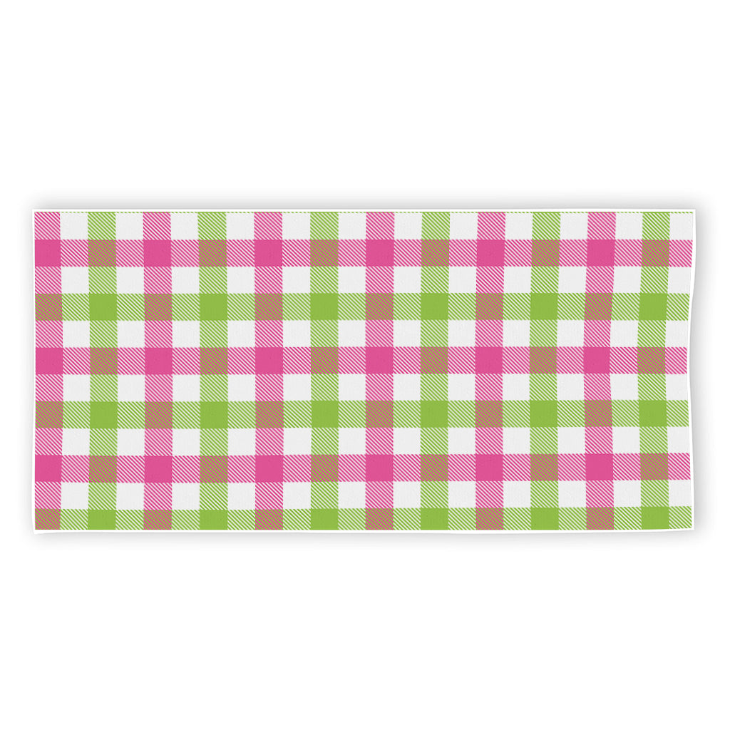 White Pink And Green Buffalo Plaid Print Beach Towel