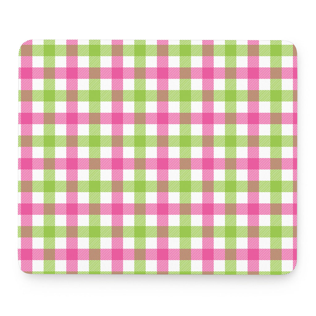 White Pink And Green Buffalo Plaid Print Mouse Pad