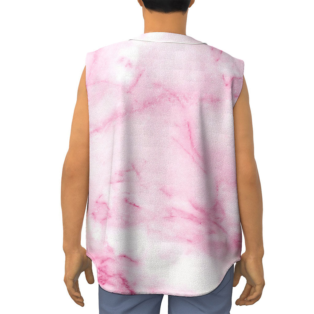 White Pink Marble Print Sleeveless Baseball Jersey