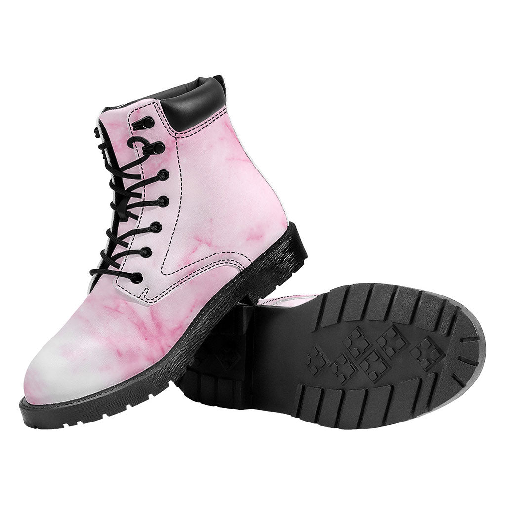 White Pink Marble Print Work Boots