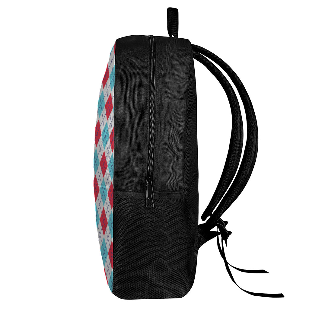 White Red And Blue Argyle Pattern Print 17 Inch Backpack