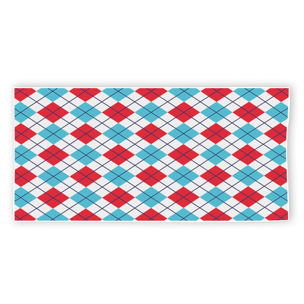 White Red And Blue Argyle Pattern Print Beach Towel
