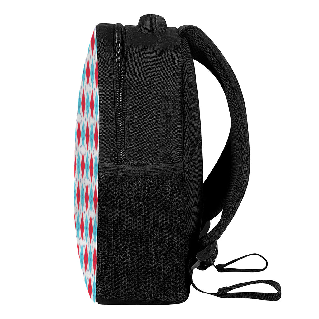 White Red And Blue Argyle Pattern Print Casual Backpack