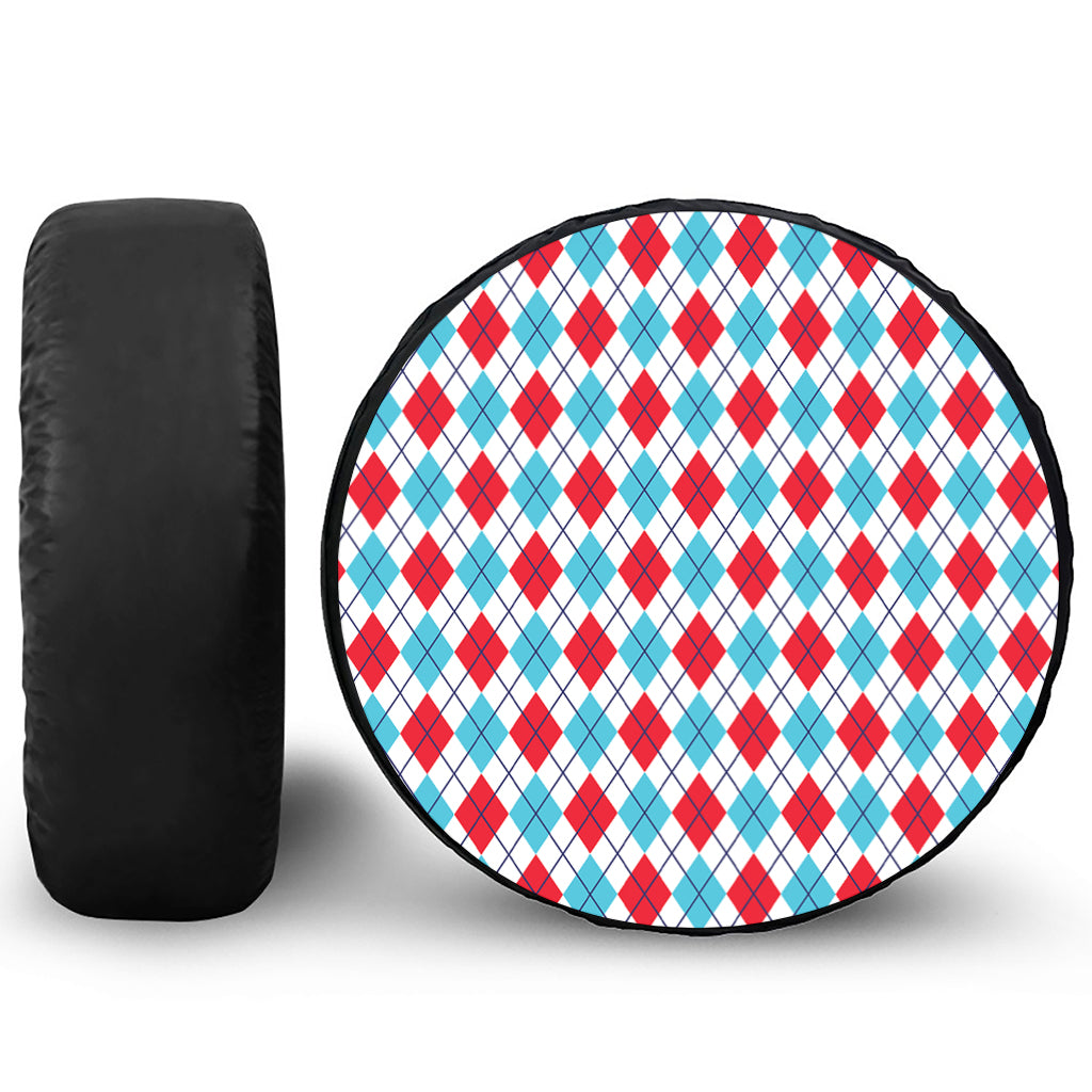 White Red And Blue Argyle Pattern Print Leather Spare Tire Cover