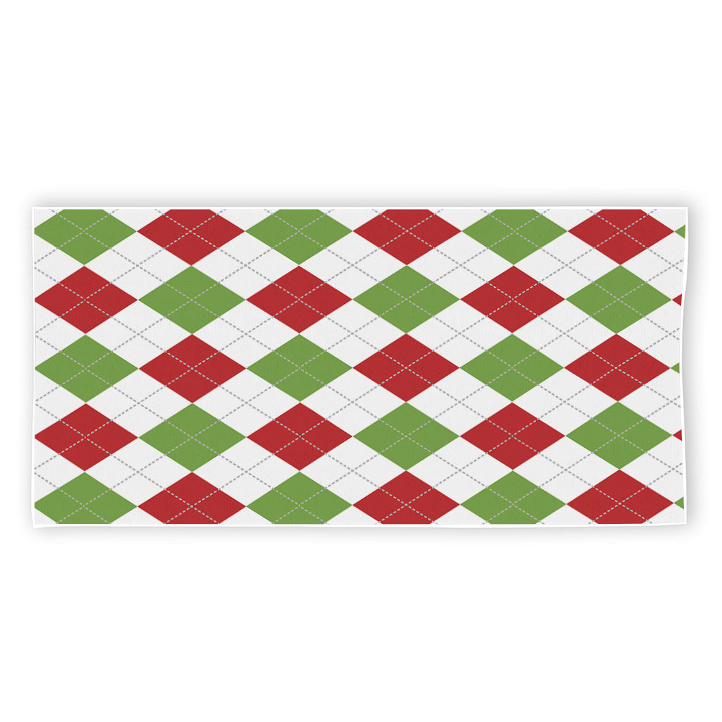 White Red And Green Argyle Pattern Print Beach Towel