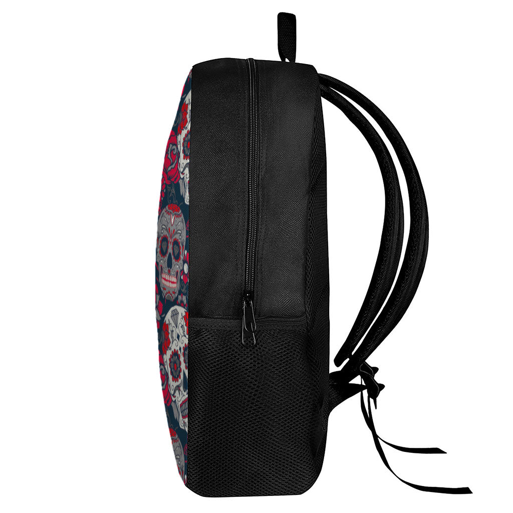 White Red Sugar Skull Pattern Print 17 Inch Backpack