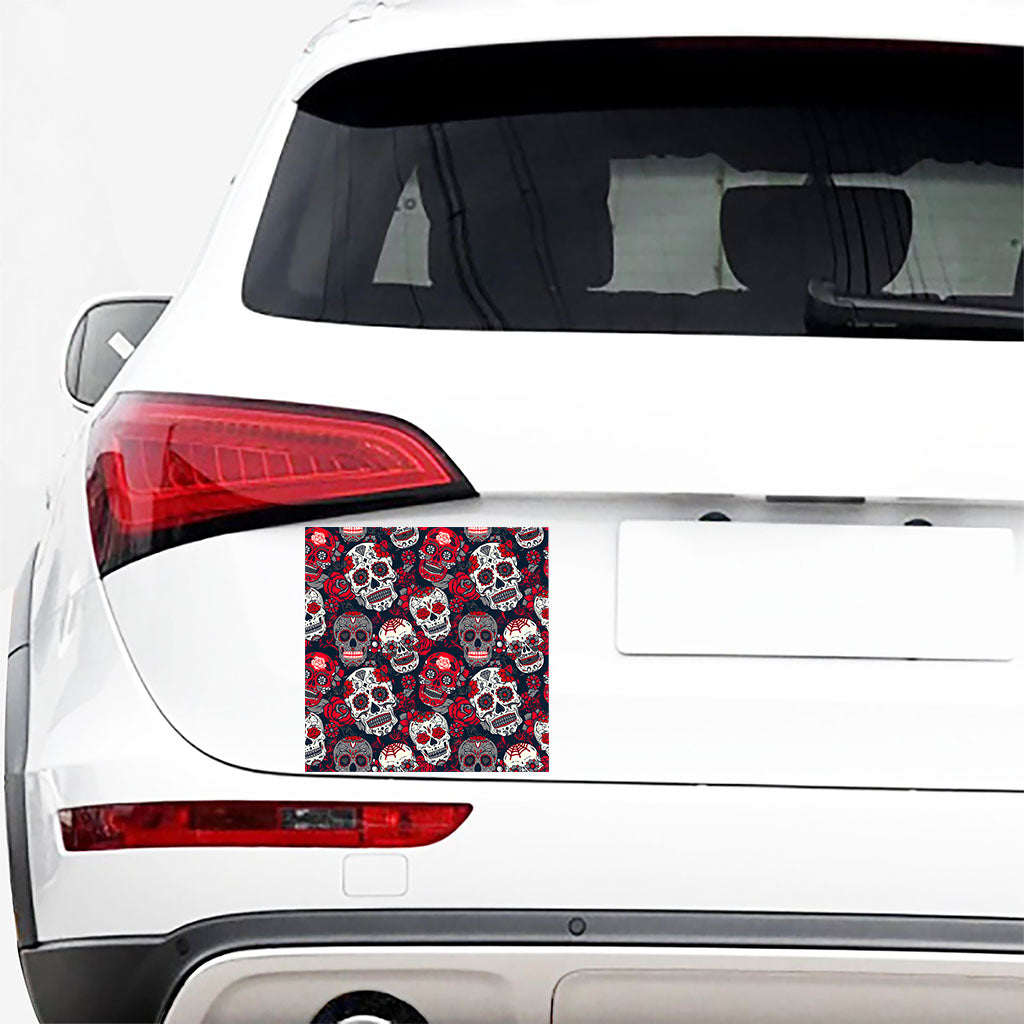 White Red Sugar Skull Pattern Print Car Sticker