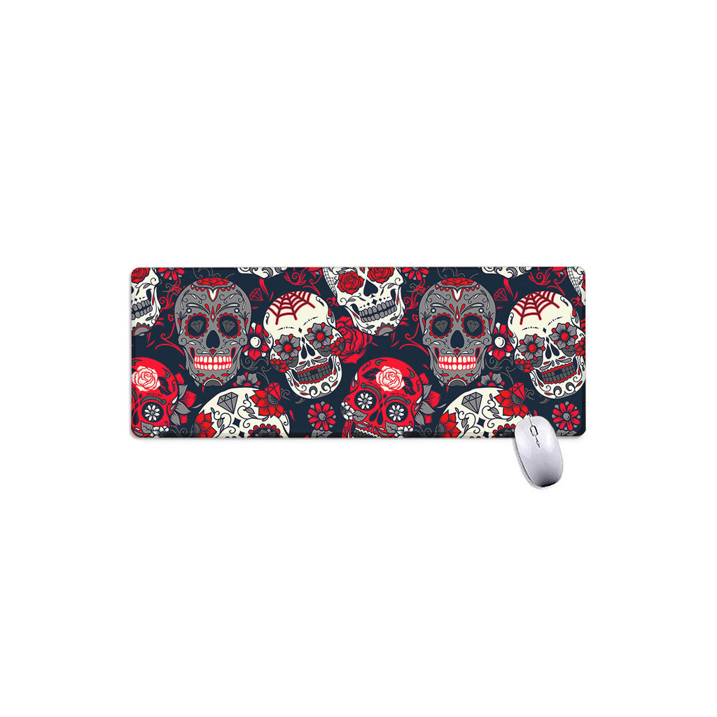 White Red Sugar Skull Pattern Print Extended Mouse Pad