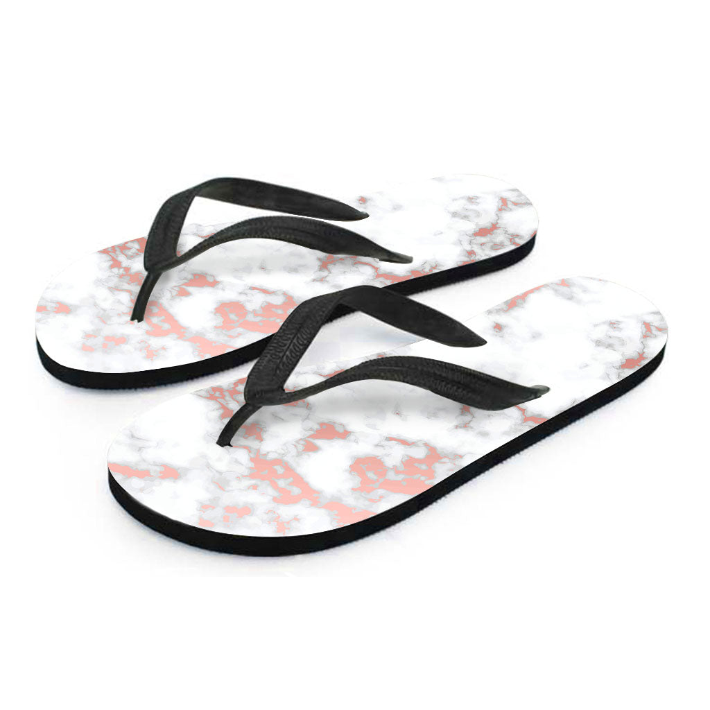 White Rose Gold Marble Print Flip Flops