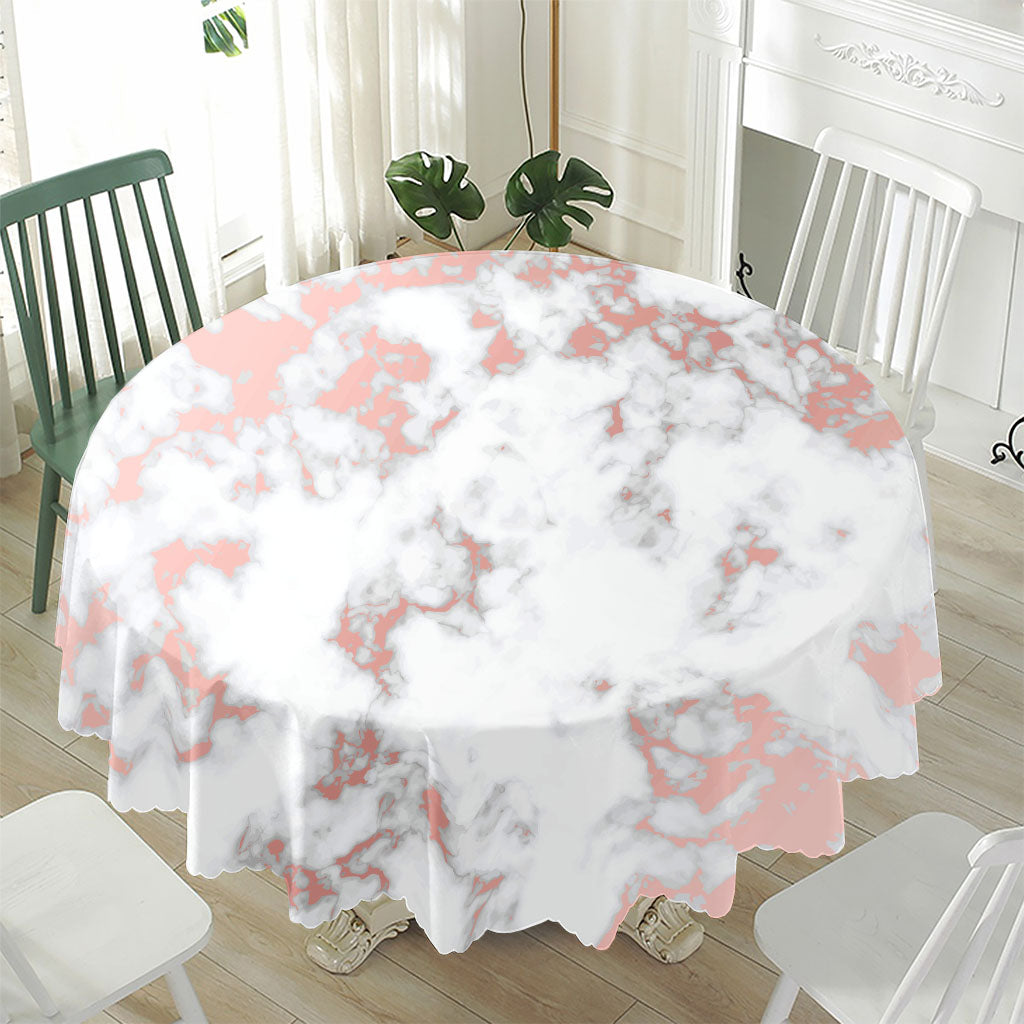 White Rose Gold Marble Print Waterproof Round Tablecloth