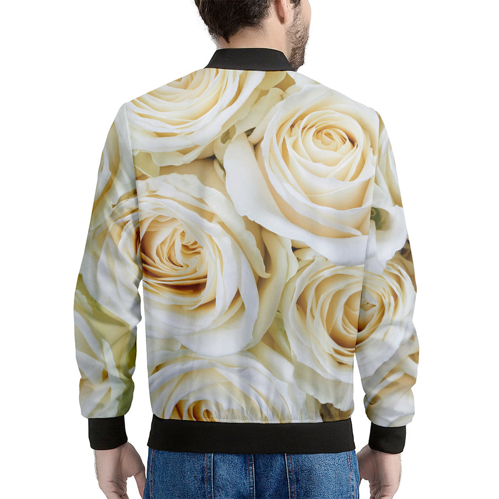 White Rose Print Men's Bomber Jacket