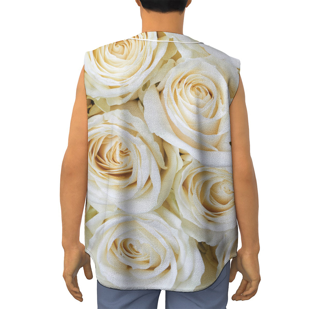 White Rose Print Sleeveless Baseball Jersey