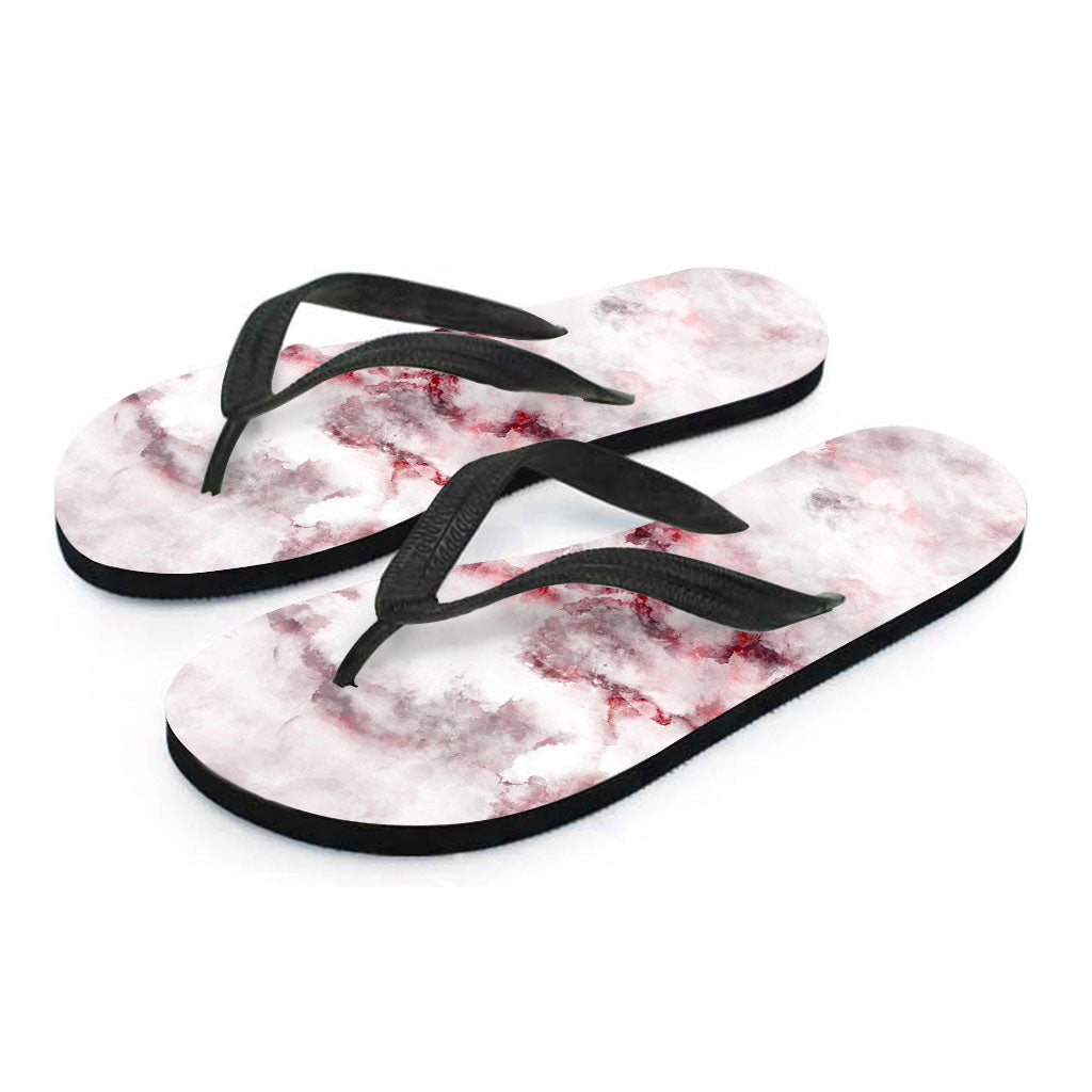 White Ruby Marble Print Flip Flops