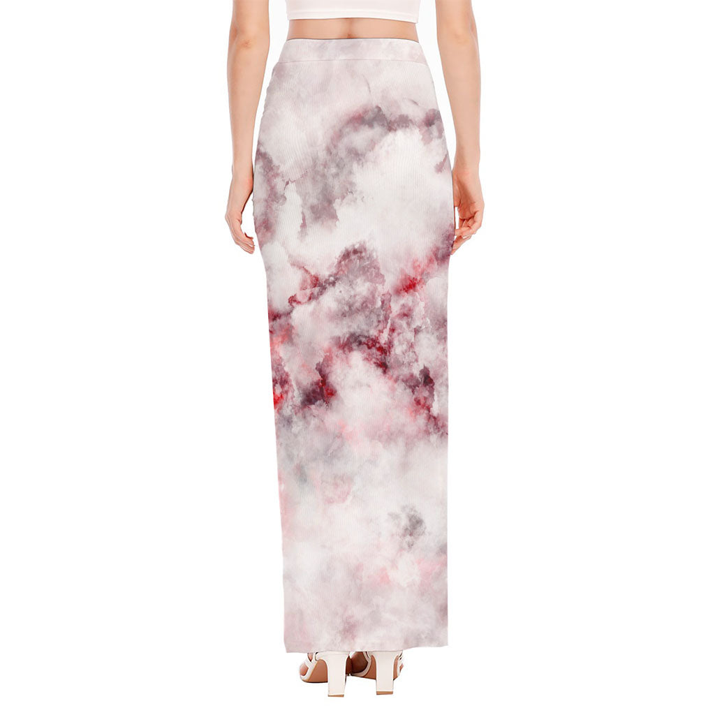 White Ruby Marble Print High Slit Maxi Skirt