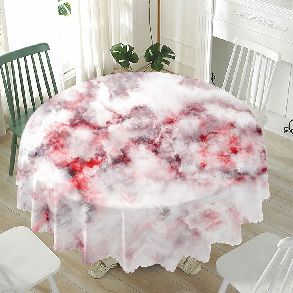 White Ruby Marble Print Waterproof Round Tablecloth