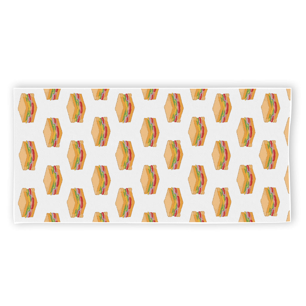 White Sandwiches Pattern Print Beach Towel