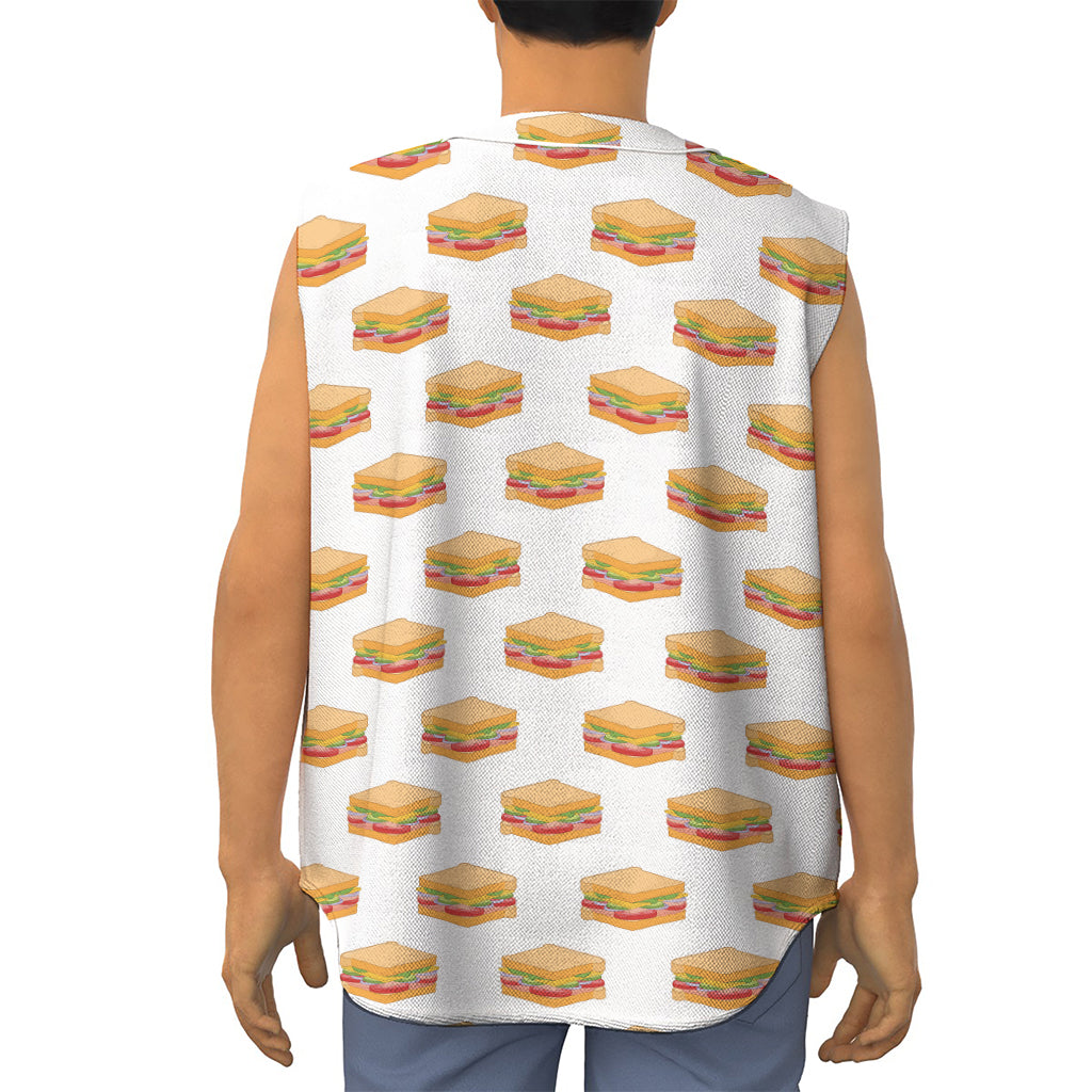 White Sandwiches Pattern Print Sleeveless Baseball Jersey