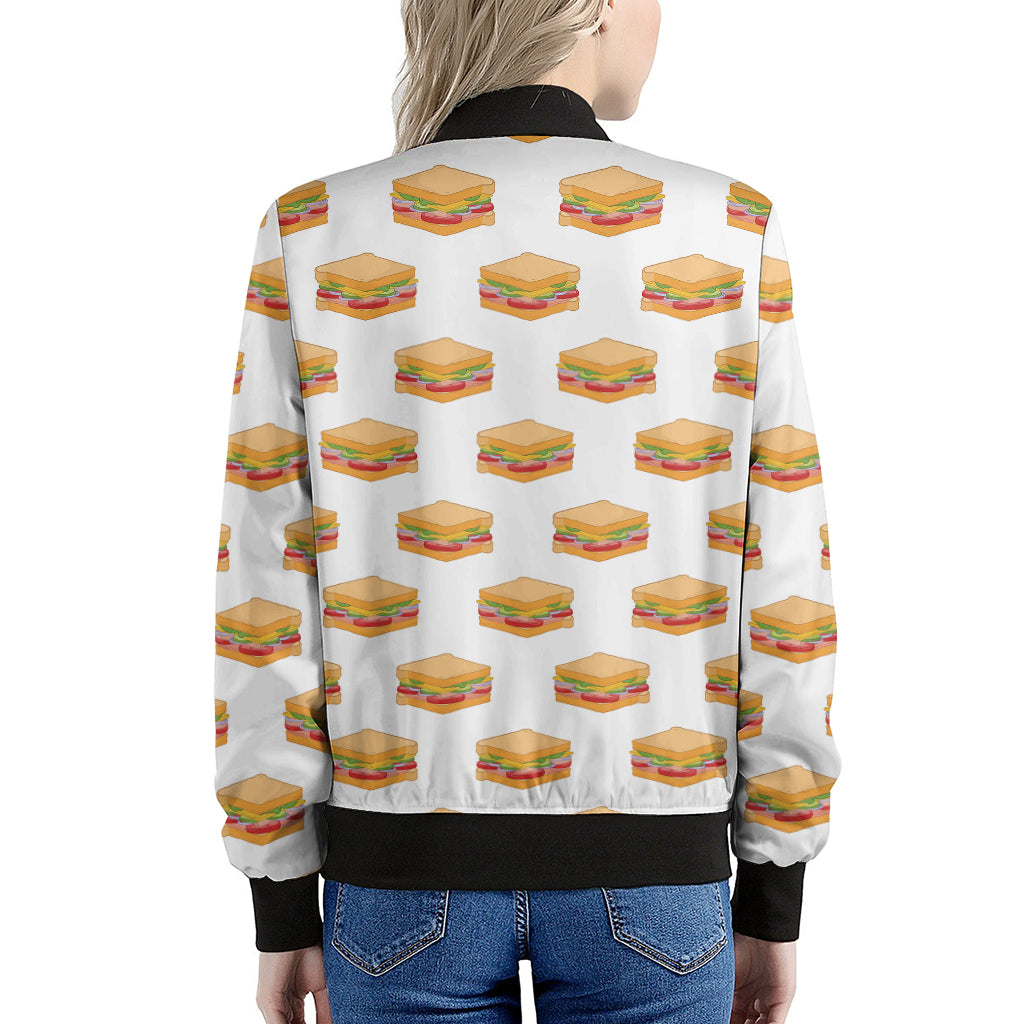 White Sandwiches Pattern Print Women's Bomber Jacket