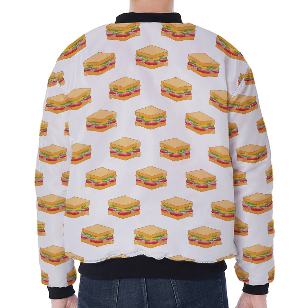 White Sandwiches Pattern Print Zip Sleeve Bomber Jacket