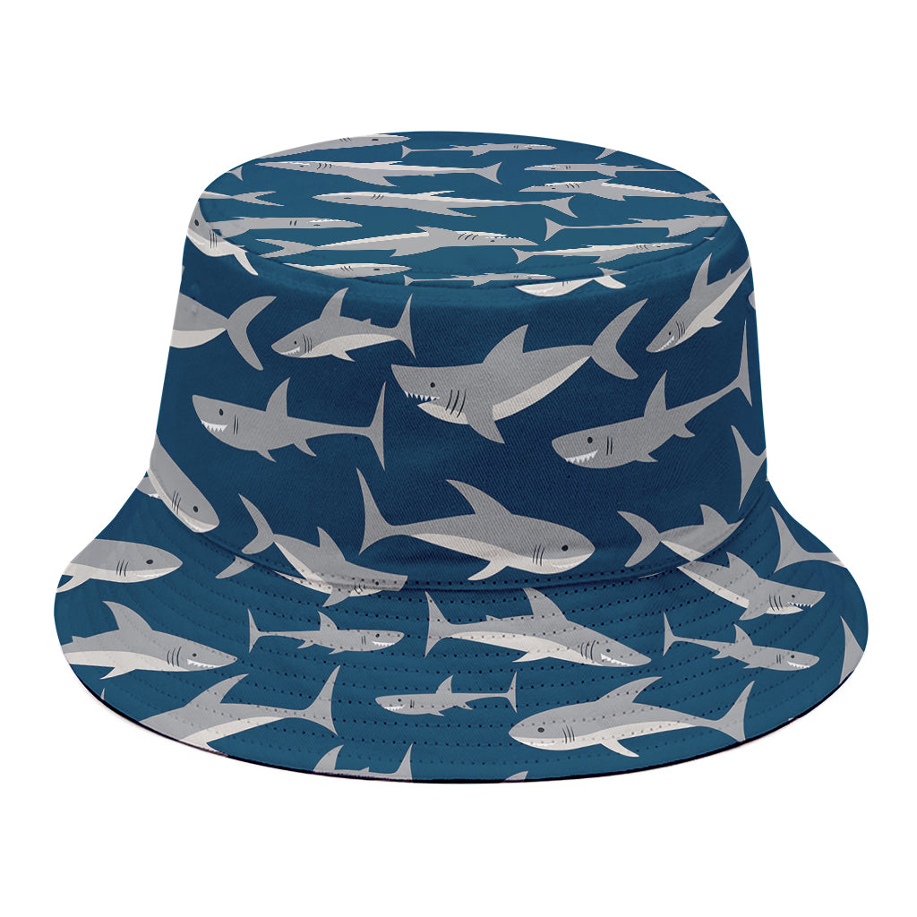 White Shark Pattern Print Bucket Hat