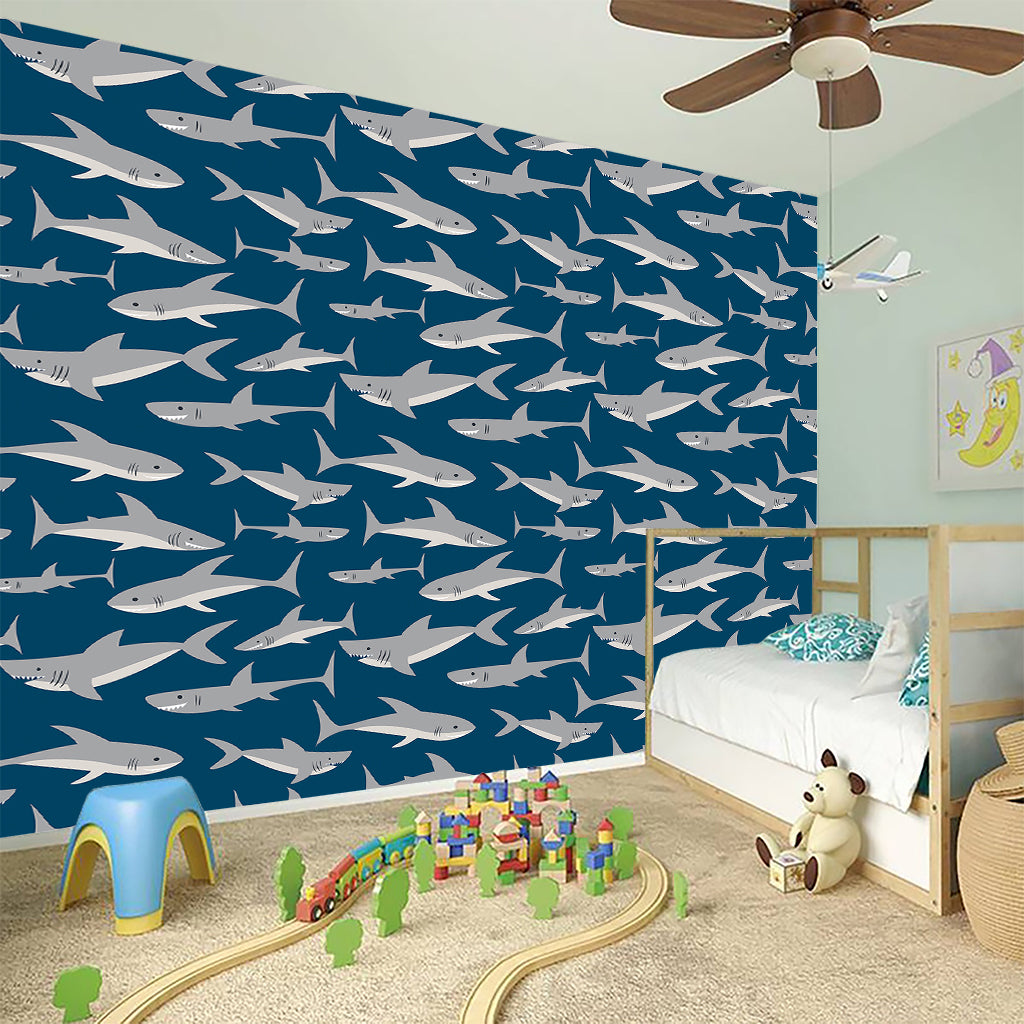 White Shark Pattern Print Wall Sticker