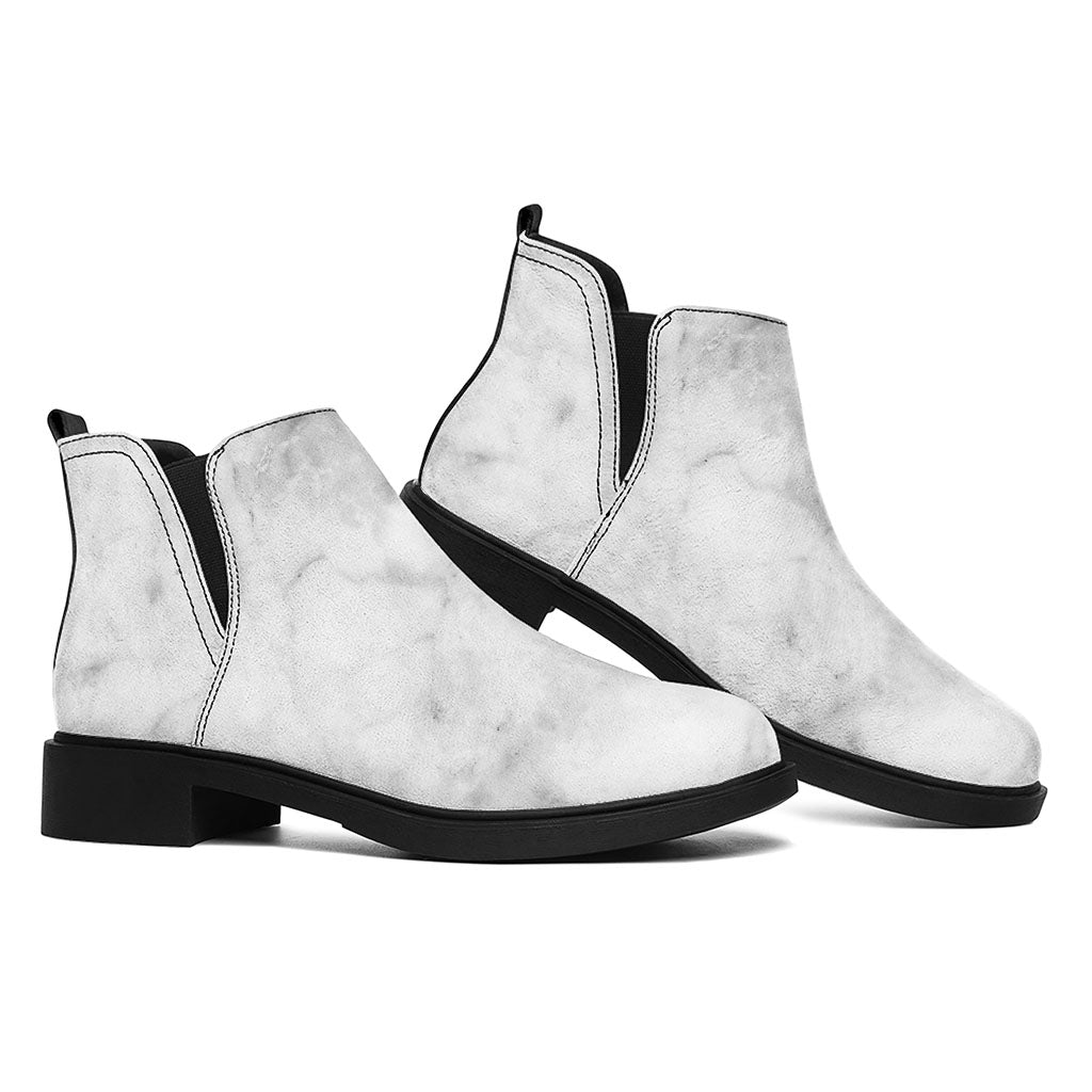 White Smoke Marble Print Flat Ankle Boots