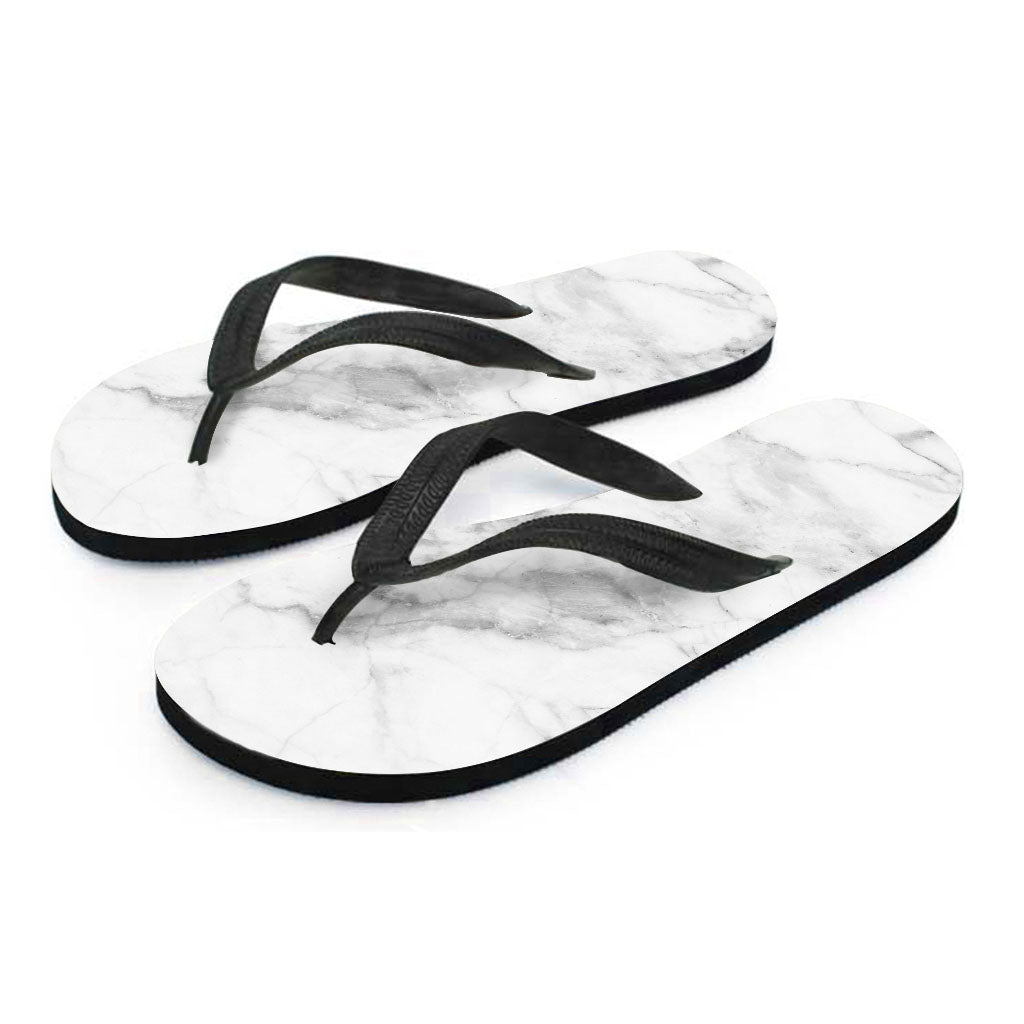 White Smoke Marble Print Flip Flops