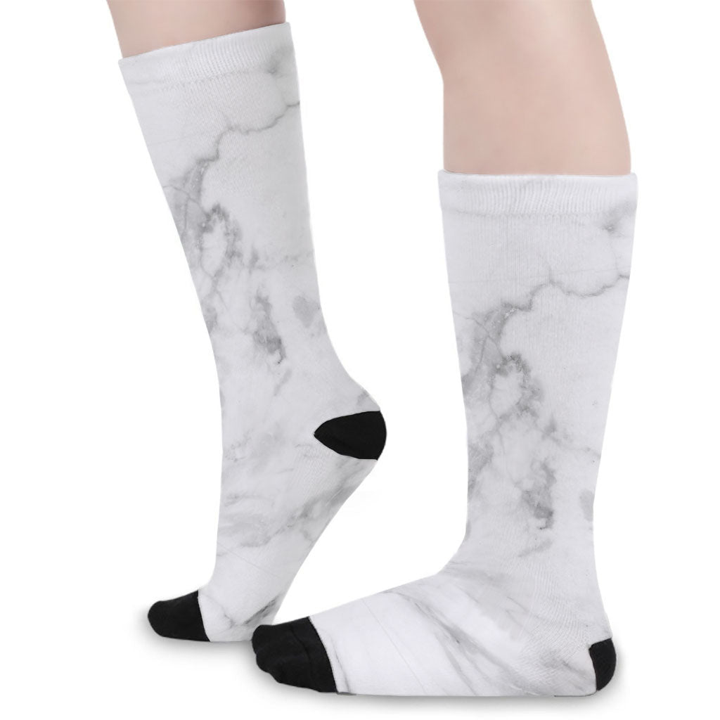 White Smoke Marble Print Long Socks