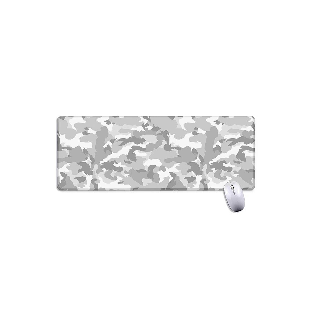 White Snow Camouflage Print Extended Mouse Pad