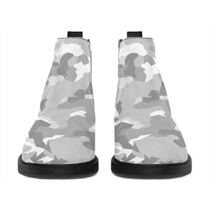 White Snow Camouflage Print Flat Ankle Boots