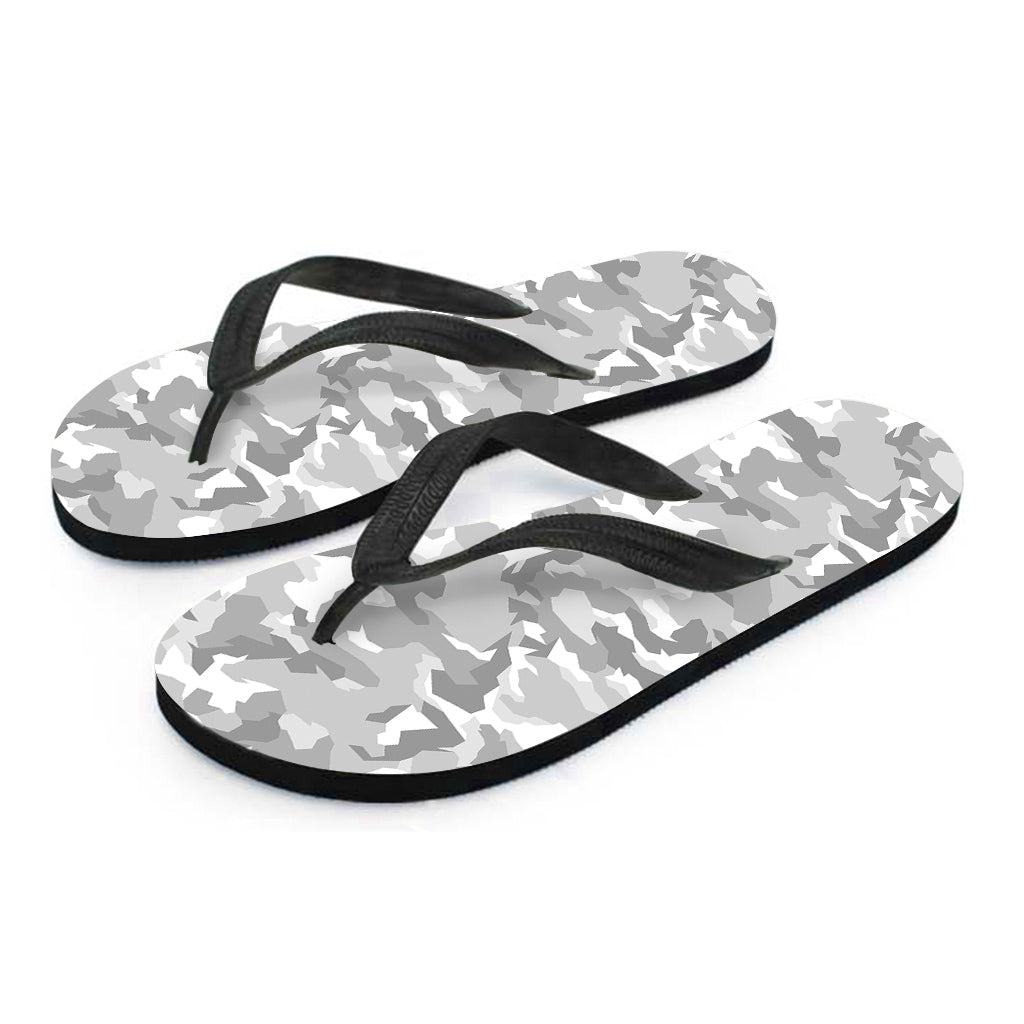 White Snow Camouflage Print Flip Flops