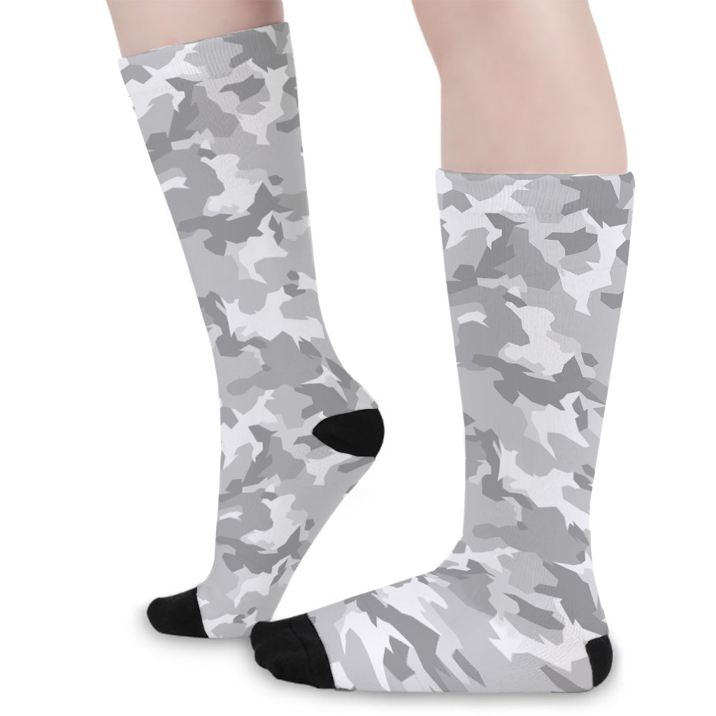 White Snow Camouflage Print Long Socks