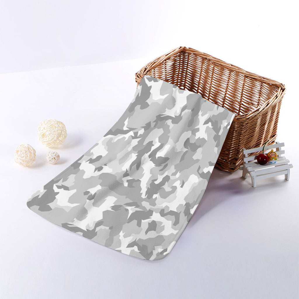White Snow Camouflage Print Towel