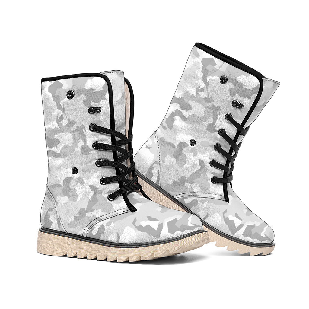White Snow Camouflage Print Winter Boots