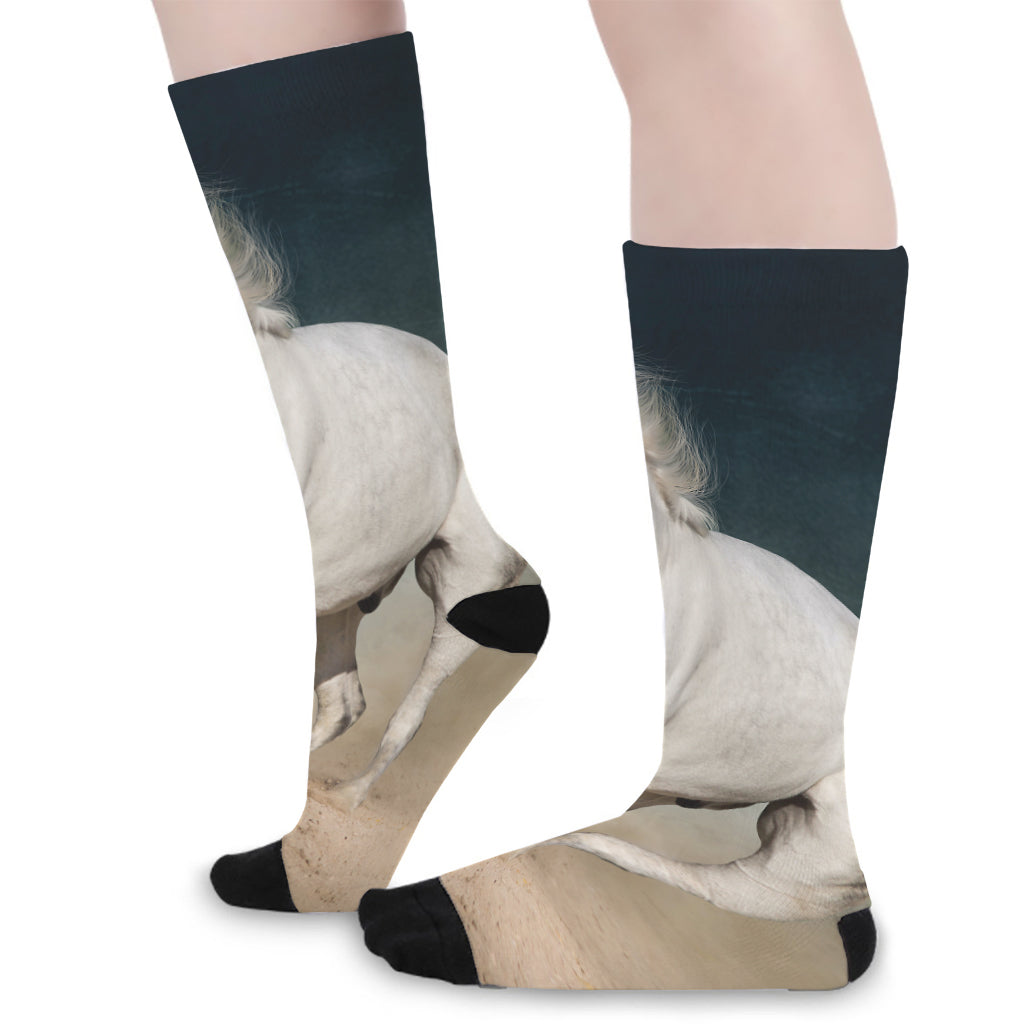 White Stallion Horse Print Long Socks