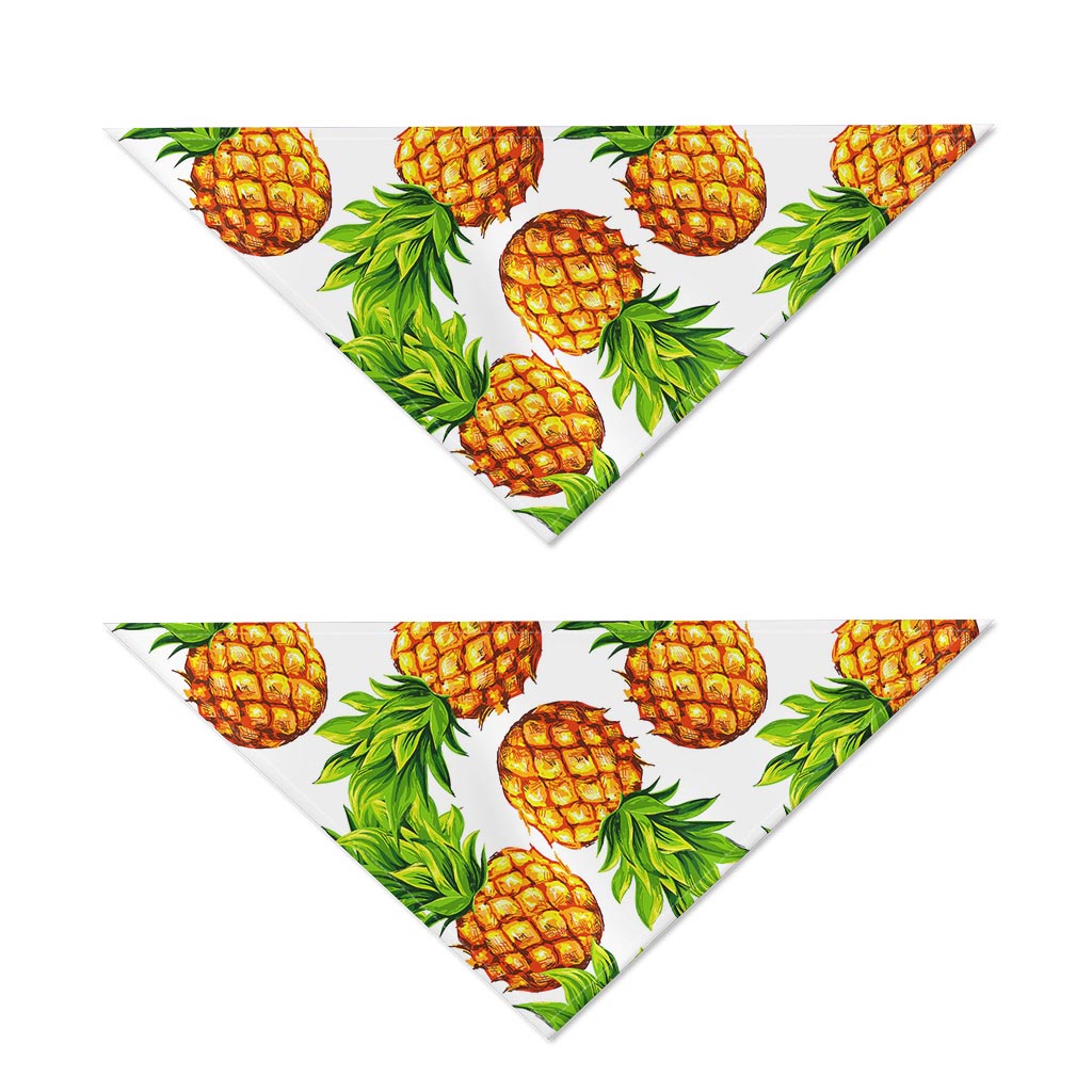 White Summer Pineapple Pattern Print Dog Bandana