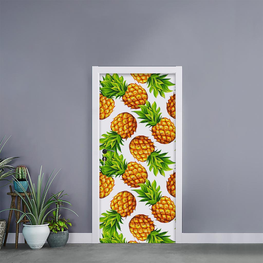 White Summer Pineapple Pattern Print Door Sticker