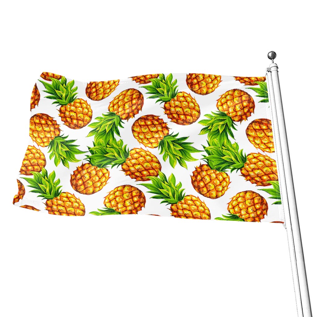 White Summer Pineapple Pattern Print Flag