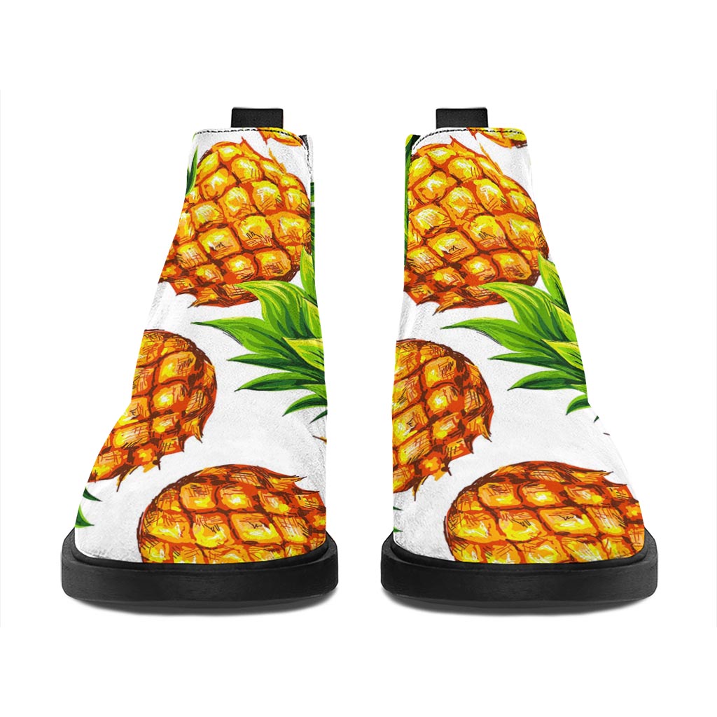 White Summer Pineapple Pattern Print Flat Ankle Boots