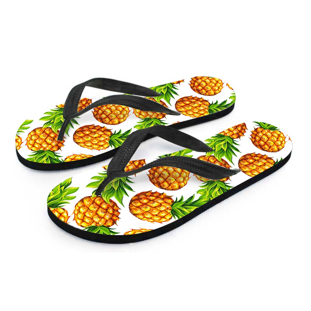 White Summer Pineapple Pattern Print Flip Flops