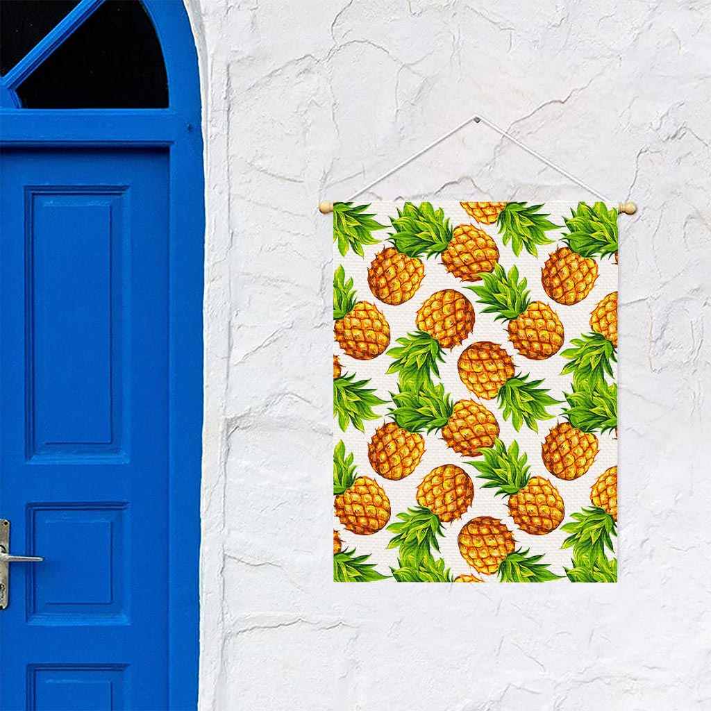 White Summer Pineapple Pattern Print Garden Flag