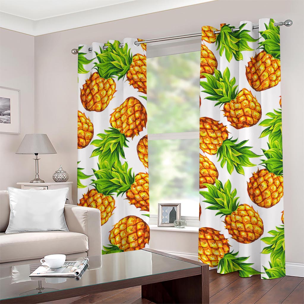 White Summer Pineapple Pattern Print Grommet Curtains
