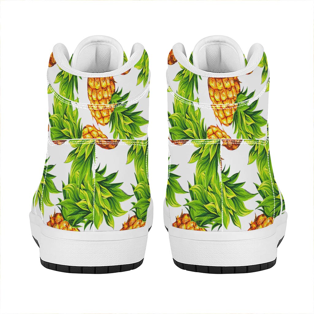 White Summer Pineapple Pattern Print High Top Leather Sneakers