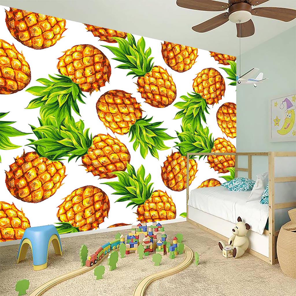 White Summer Pineapple Pattern Print Wall Sticker