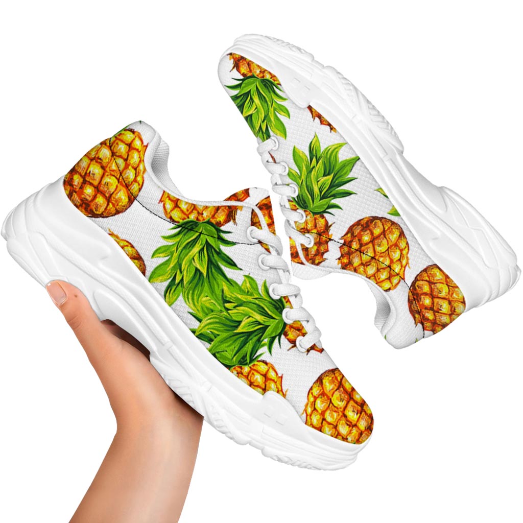 White Summer Pineapple Pattern Print White Chunky Shoes