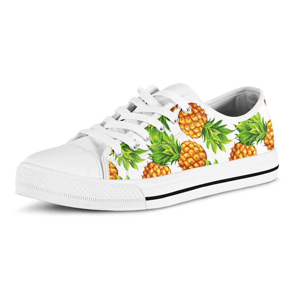 White Summer Pineapple Pattern Print White Low Top Sneakers