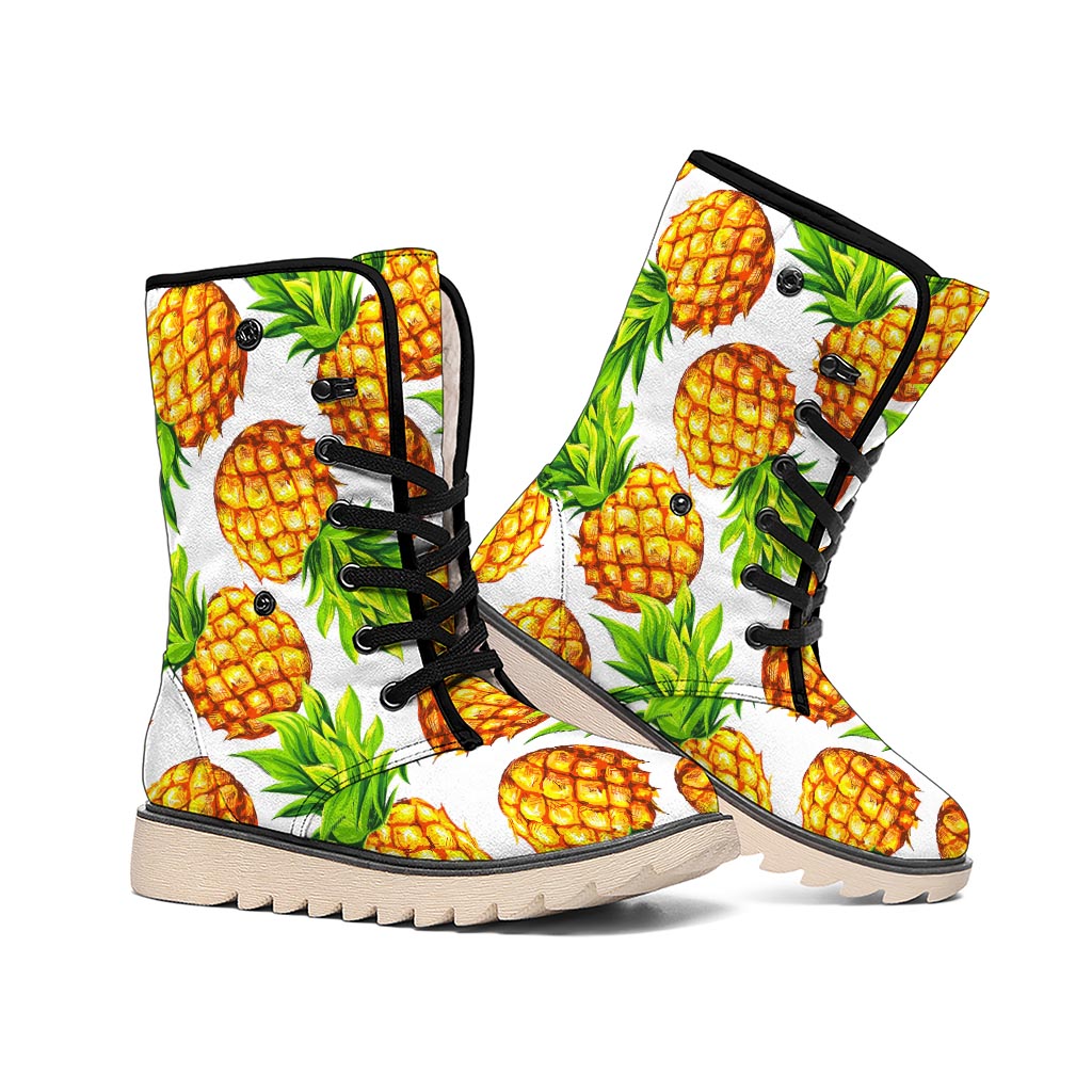 White Summer Pineapple Pattern Print Winter Boots