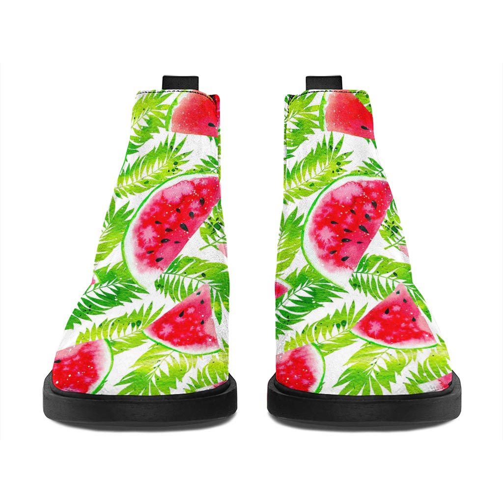 White Summer Watermelon Pattern Print Flat Ankle Boots