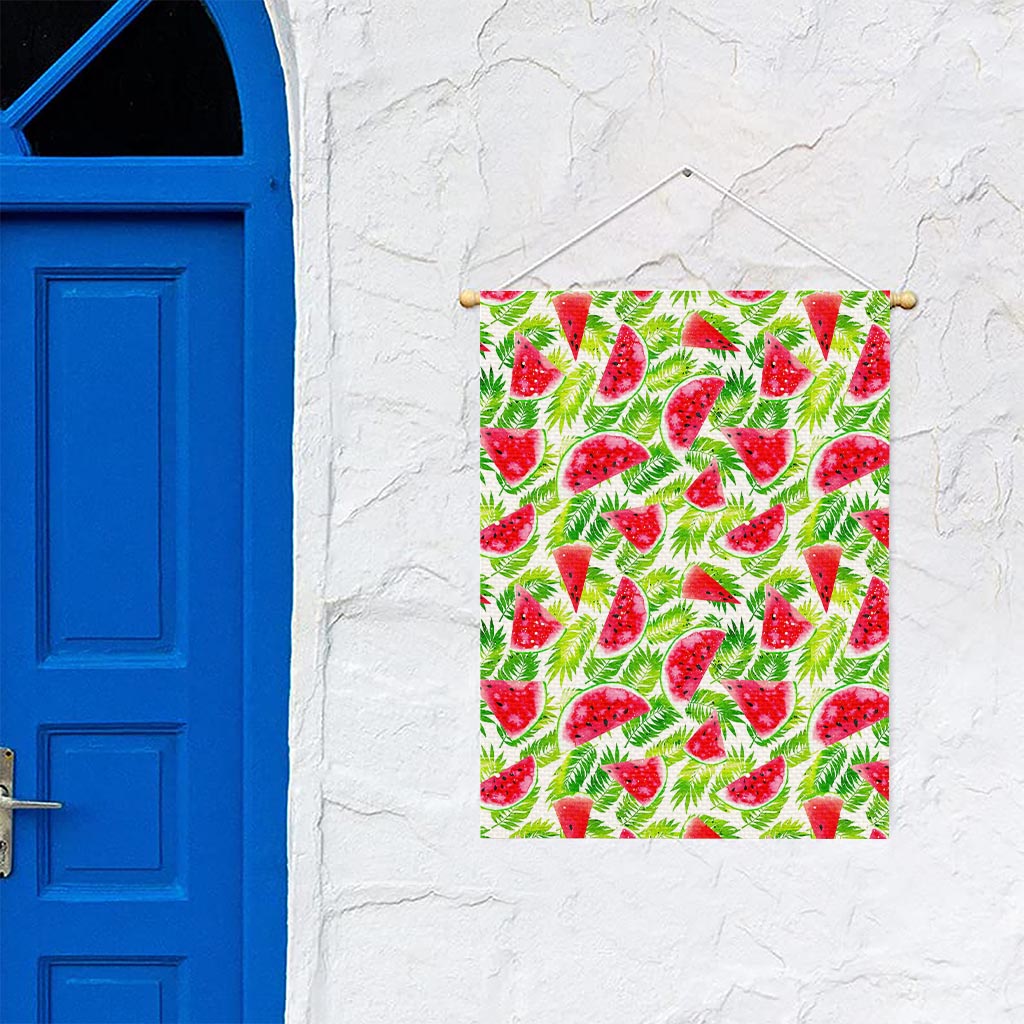 White Summer Watermelon Pattern Print Garden Flag